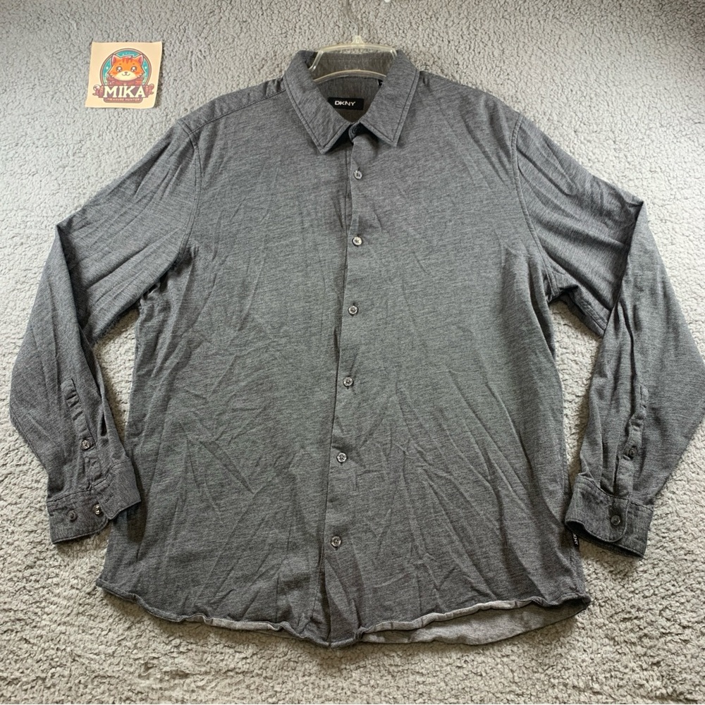 DKNY Shirt Men's Long‎ Sleeve Button Up 100% Cotton Gray Size XL